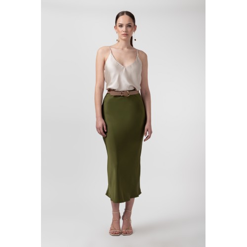 LIMI feu Satin Combination Skirt カーキ2 LIMI feu Satin Combination Skirt カーキ2